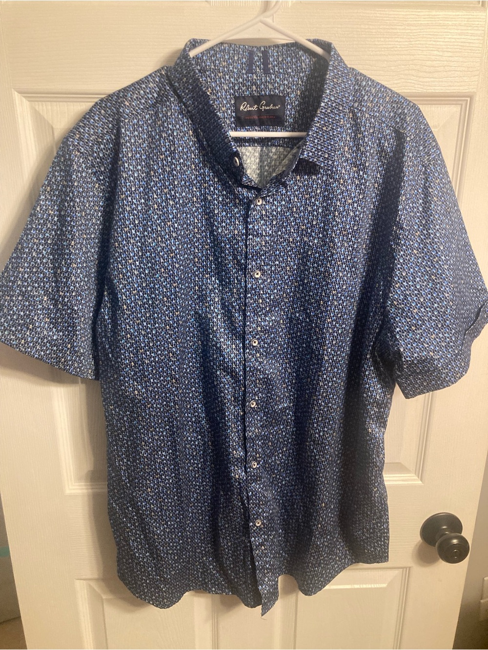 Robert Graham Navy Blue Geometric Short-Sleeve Button-Down Shirt
